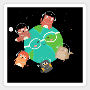 Cute animals in space - Friends stick together Sticker